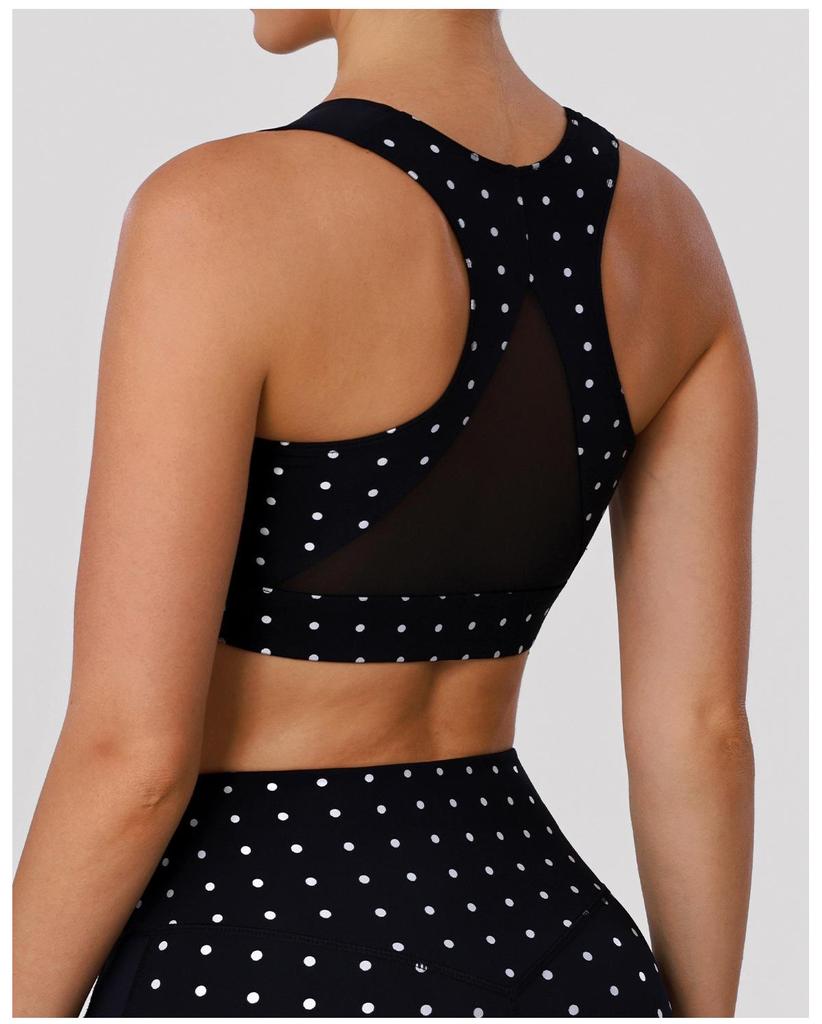 Спортивный бюстгальтер для йоги в горошек с перекрещенной спинкой, с сеткой, с мягкими чашечками, ударопрочный, для фитнеса