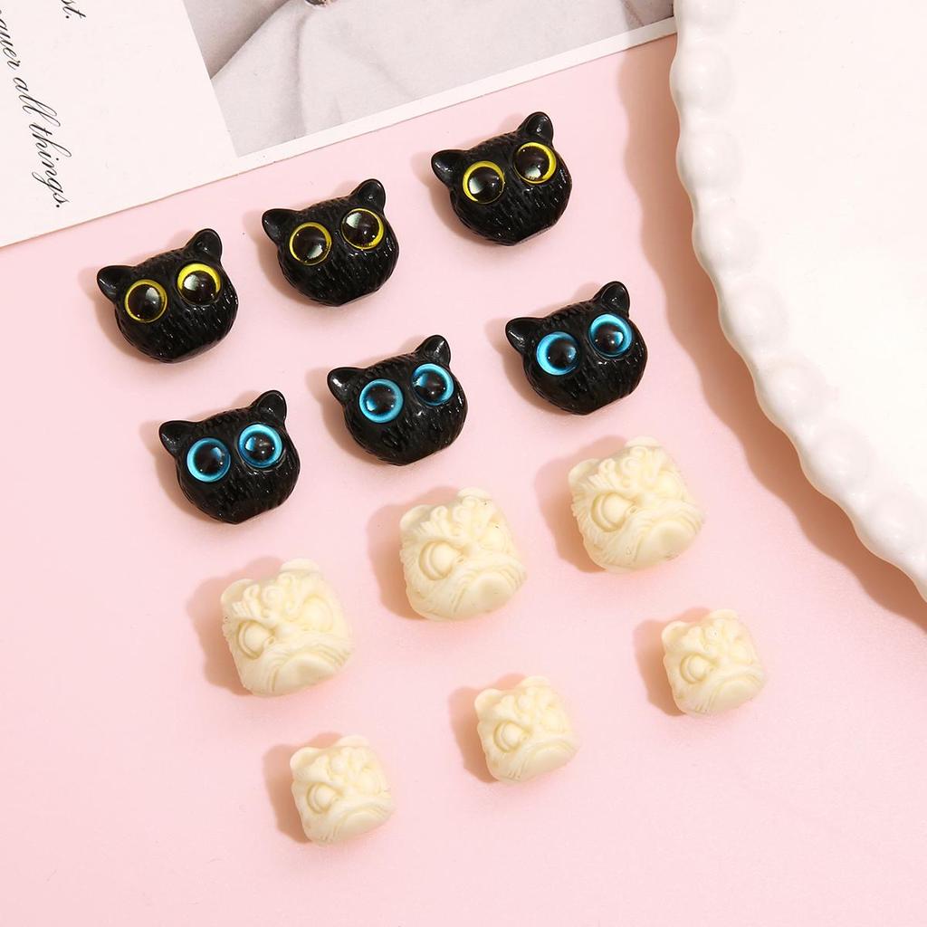 One Acrylic Bead Cartoon Big Eyes Black Cat Beads Wake Lion Carved Beads for DIY Bracelet Craft Jewelry Making