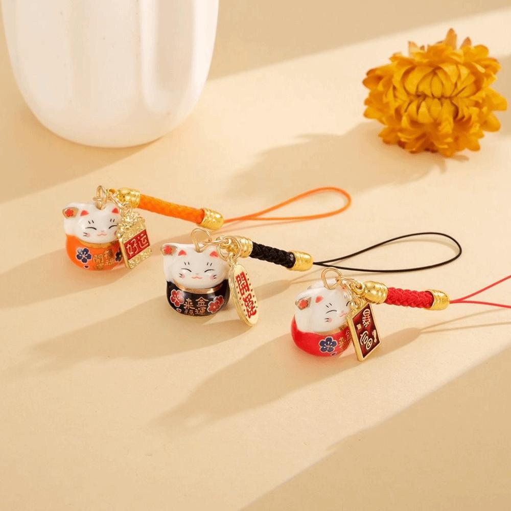 Chinese Style Maneki Neko Phone Chain Metal Lucky Cat Pendant Female Lady Girl