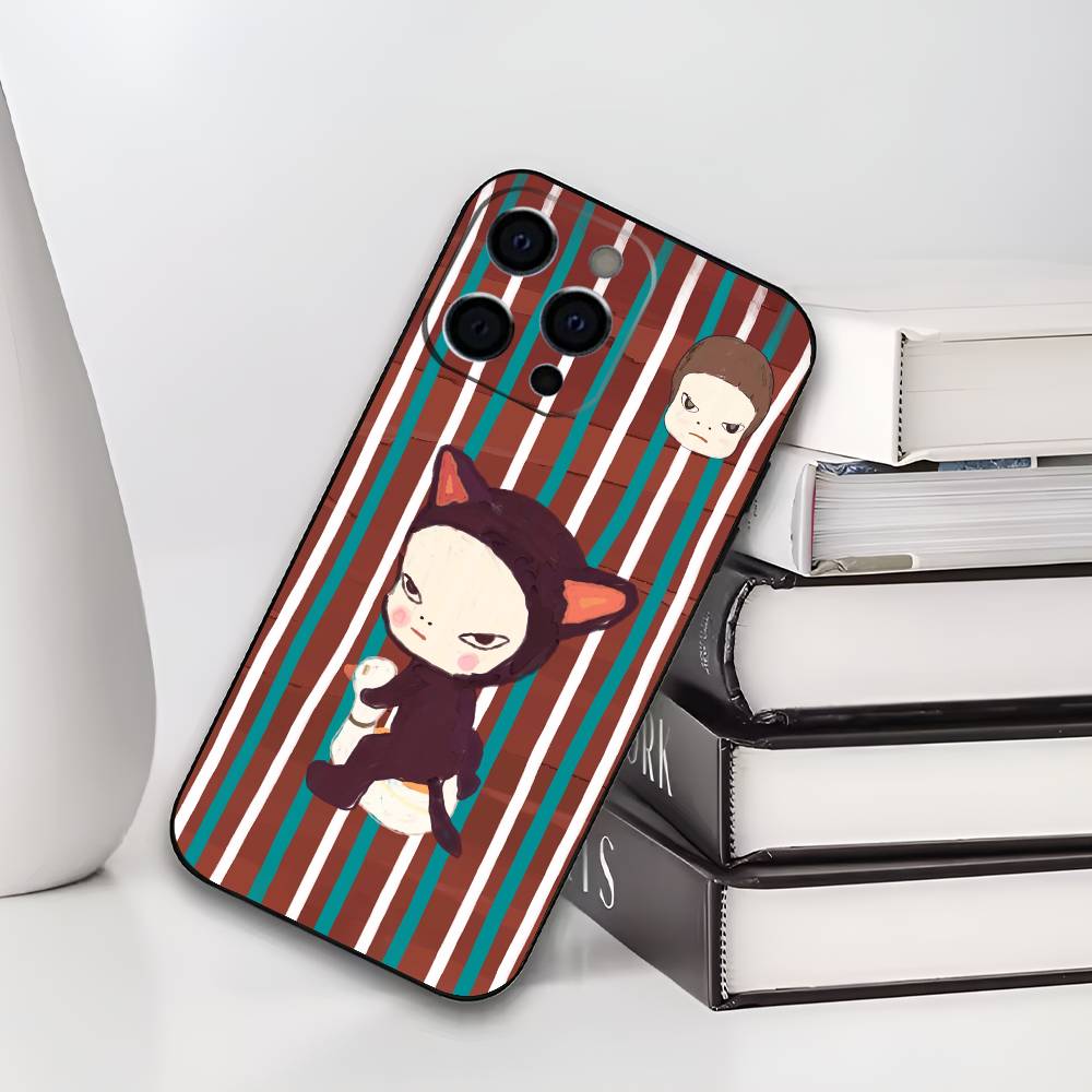 Японское искусство Y-Yoshitomo N-Nara Чехол для телефона Для iPhone 17,16,15,14,13,12,11 Plus,Pro Max,XS,Мягкий черный чехол