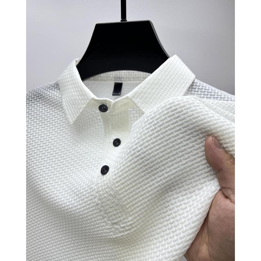 Mesh Ice Silk Polos Top Short Sleeve T-shirt Men's Lapel Collar Summer Solid Color Sliding Polo Shirts