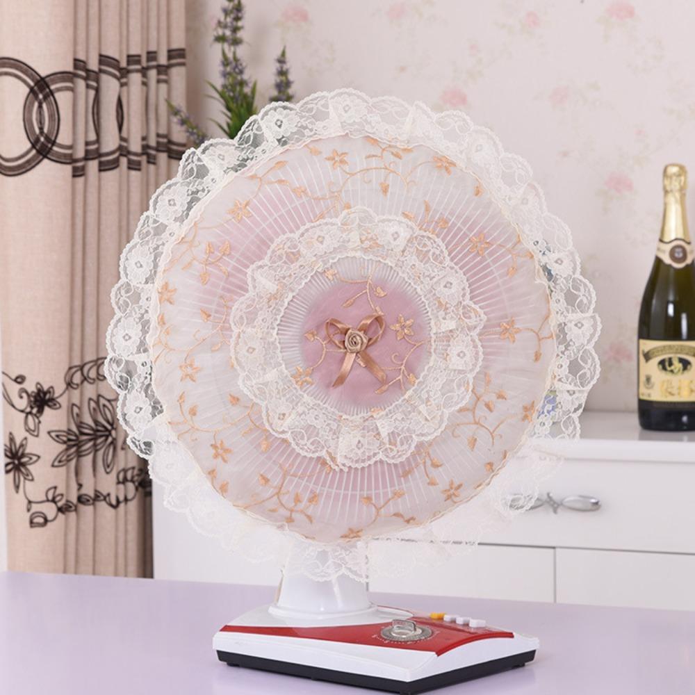 Round Lace Electric Fan Cover Pastoral Style Floral Floor Fan Covers Fan Dust Cover Fan Protective