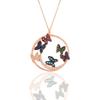 Flying Butterflies Necklace with Rose Colored Stones In Silver