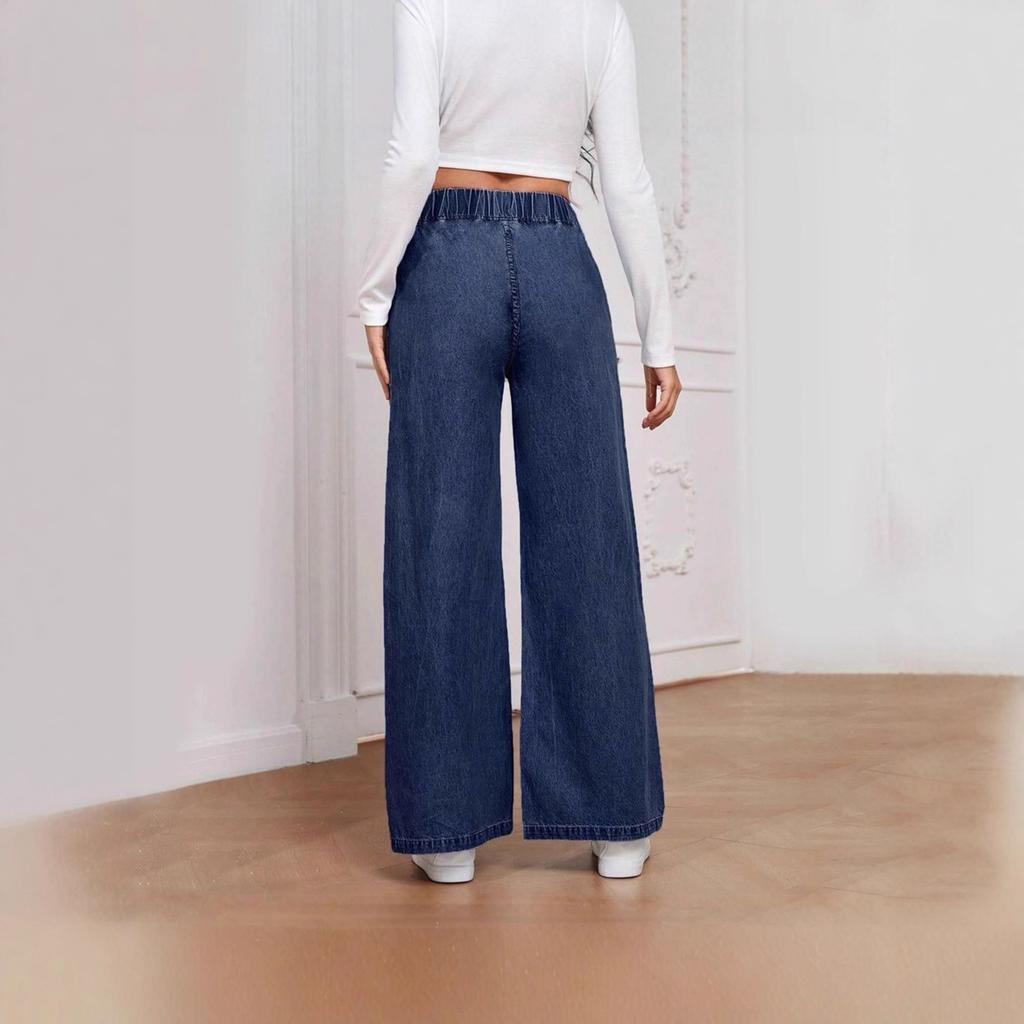 European and American new women's versatile casual elastic waist wide-leg pants women's jeans