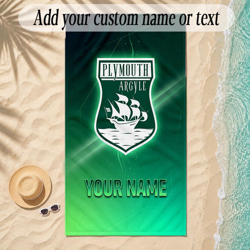 Beach TowelPlymouth Argyle FC Custom Name Text Personalized Soft Towel for Beach Pool Indoor Home Decor Gift