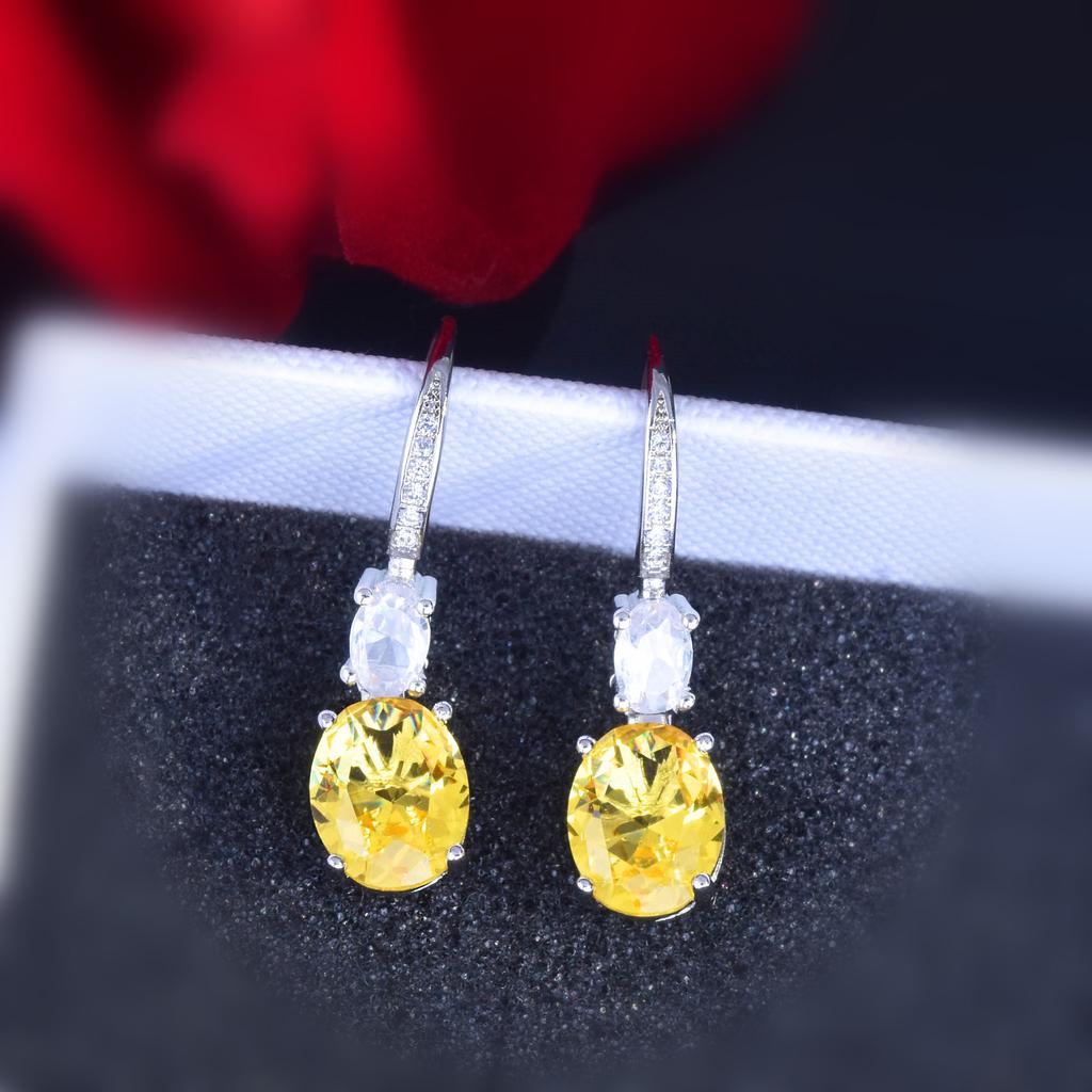 Роскошные серьги-гвоздики Asci с желтыми бриллиантами, большие овальные, на английском замке, супер сверкающие, разноцветные, серьги для ушей