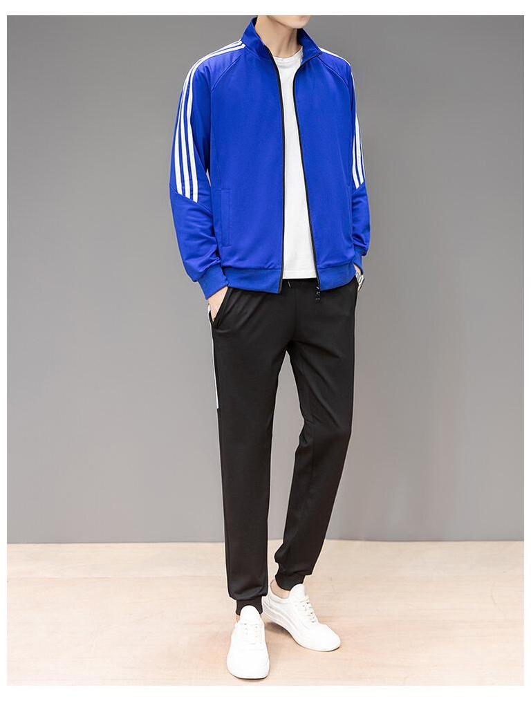 Мужской повседневный костюм приталенного кроя: Подростковая спортивная одежда в корейском стиле однотонной расцветки для весны и осени