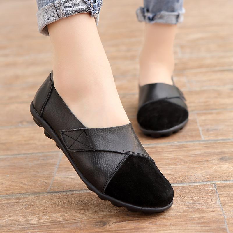 Woman's Flats Shoes Woman Soft Genuine Leather Big Size 35-44 Mocassin Boat Shoes for Women Hook Loop Mocasines De Mujer