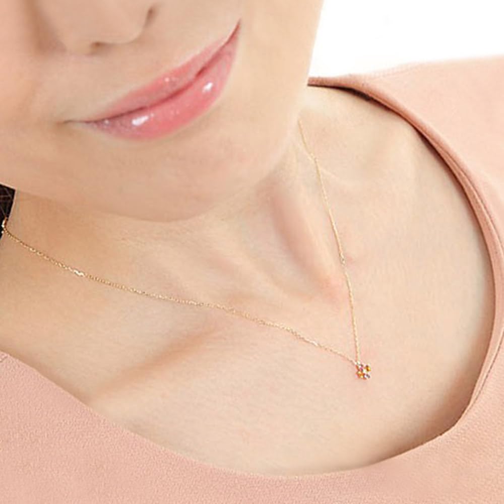 Clover Necklace with Pink Yellow and Clover in 10K [Kokoroha] Tourmaline, Citrine, Gold, Four-Leaf