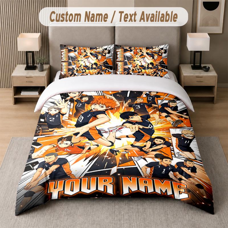Haikyuu 3Pcs Bedding Set, Personalized Custom Name Text, 1 Duvet Cover & 2 Pillowcases For Bedroom