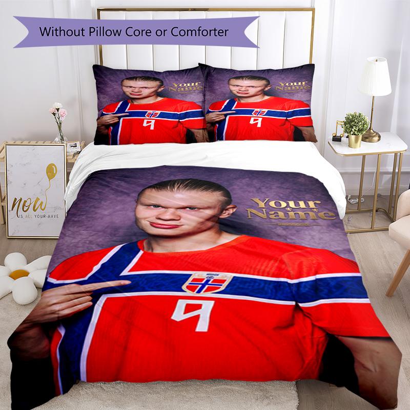 Haaland Customize Text Bedding Set Design for Decorate room Machine Washable Bedroom Decor Perfect Gift for Women Men