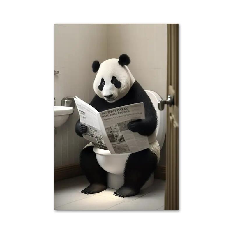 Смешная ванная комната юмористическое животное медведь собака тигр сидит на унитазе читает газету холст картины постеры и принты настенное искусство
