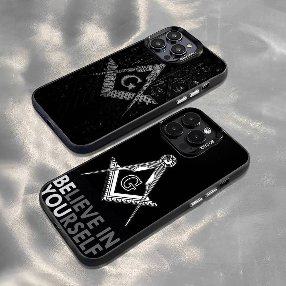 Чехол для телефона с символом масонства F-Freemasonry для iPhone 17,16,15,14,13,12,11 Plus,Pro Max,XS,Цветной Посеребренный Внутренний Чехол