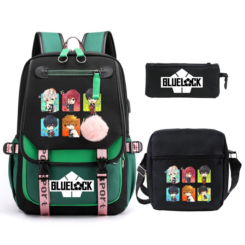 Trend Campus Primary And Secondary School Students Schoolbag Blue Prison Periphery Animation Backpack Pencil Bag