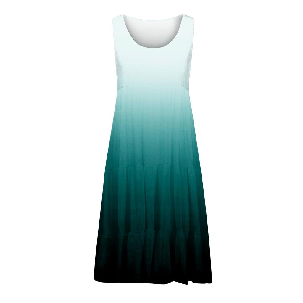 Модный женский повседневный летний сарафан с принтом, свободная пляжная юбка с градиентом, мини-платье