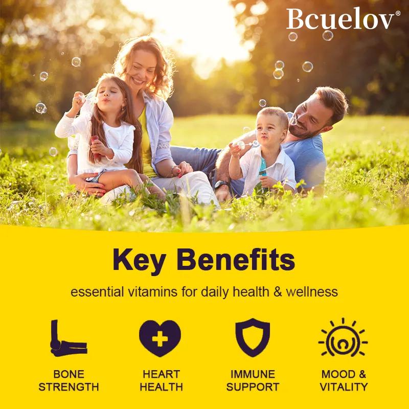 Bcuelov plant-based vitamin D3+K2 capsules 2500mg containing calcium and multiple vitamins to enhance immunity 120 capsules