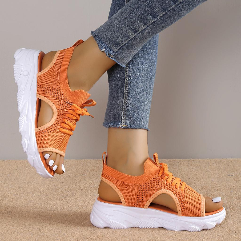 Женские спортивные сандалии большого размера, лето 2023, новые летающие тканые сандалии с мягкой подошвой для отдыха на плоской подошве и полые пляжные сандалии