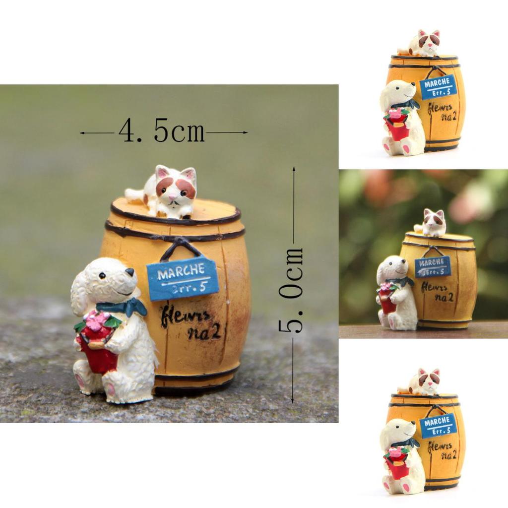 Cute Cartoon Wine Barrel Cat And Dog Mini Model Ornament For Photography And Promotional Gifts