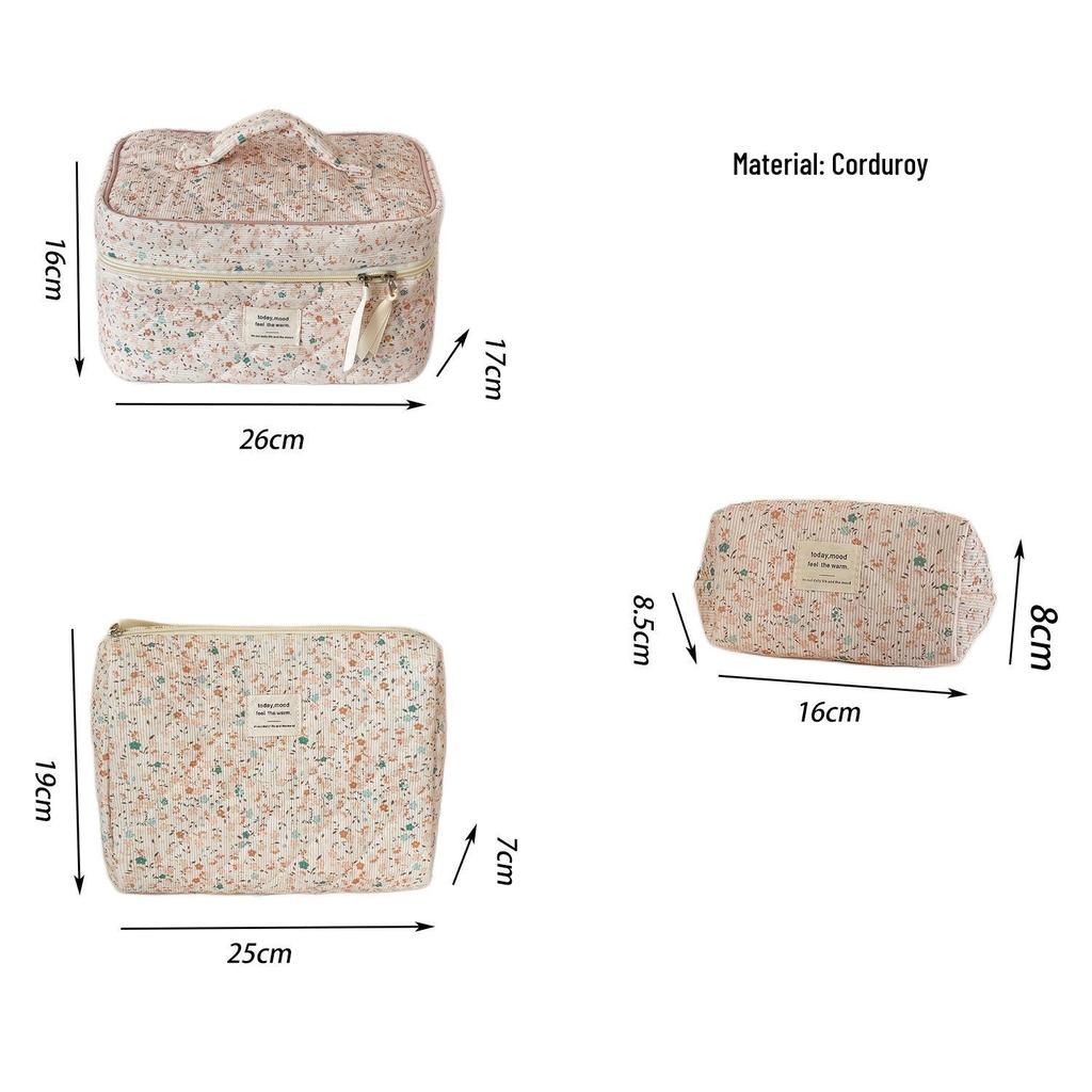 Spring Floral Corduroy Makeup Bag - Versatile Travel Storage