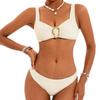 Women's Swimsuit Sexy White Metal Buckles Pleated Low Waist Swimsuit Two-Piece Bikini Set Beachwear Bathing Suits
