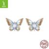 Silver Gradient Oil Drop Butterfly Earrings, S925 Sterling Silver Fashion Jewelry