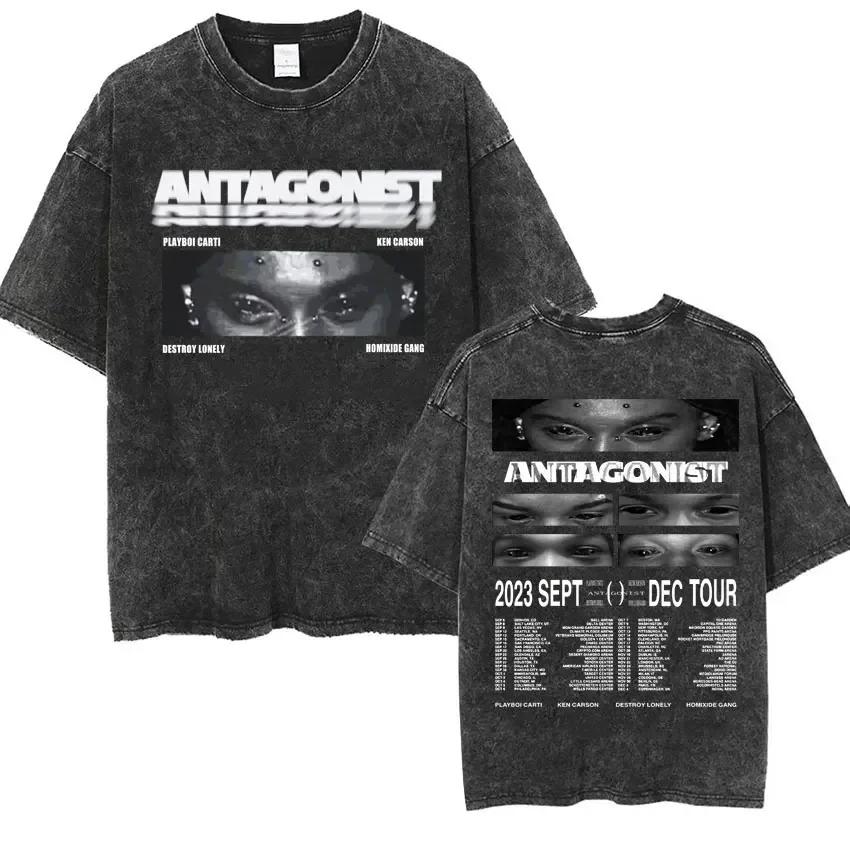 Playboi Carti Я МУЗЫКА Логотип Ретро Стиранная Футболка Opium Ken Carson Narcissist Тур Антагонист Рэп Футболки Мужские Оверсайз Футболки