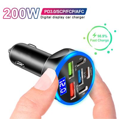200 Вт 6 портов автомобильное зарядное устройство быстрая зарядка PD QC3.0 USB C автомобильное зарядное устройство для телефона адаптер типа C в машину для iPhone Samsung Huawei Xiaomi