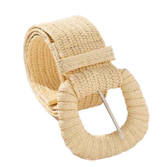Women Belt Elastic Straw Woven Wide Belt Solid Color Dress Jeans Boho Stretchy Ladies Casual Belt Clothing Accessory