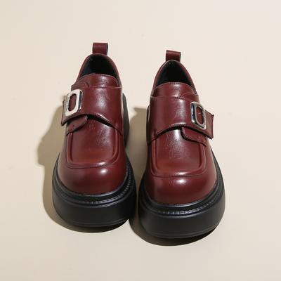 Маленькие кожаные туфли на платформе, женская обувь, универсальные лоферы в британском стиле, ретро, коричневая пряжка