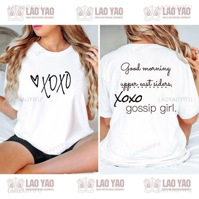 Футболка с логотипом XOXO от Gossip Girl, унисекс, стильная, повседневная, винтажный топ, Харадзюку, летняя, с коротким рукавом, с круглым вырезом