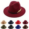 1pc Unisex Men Women Woolen Hat Leaf Wide Brim Cap Vintage Jazz Hat