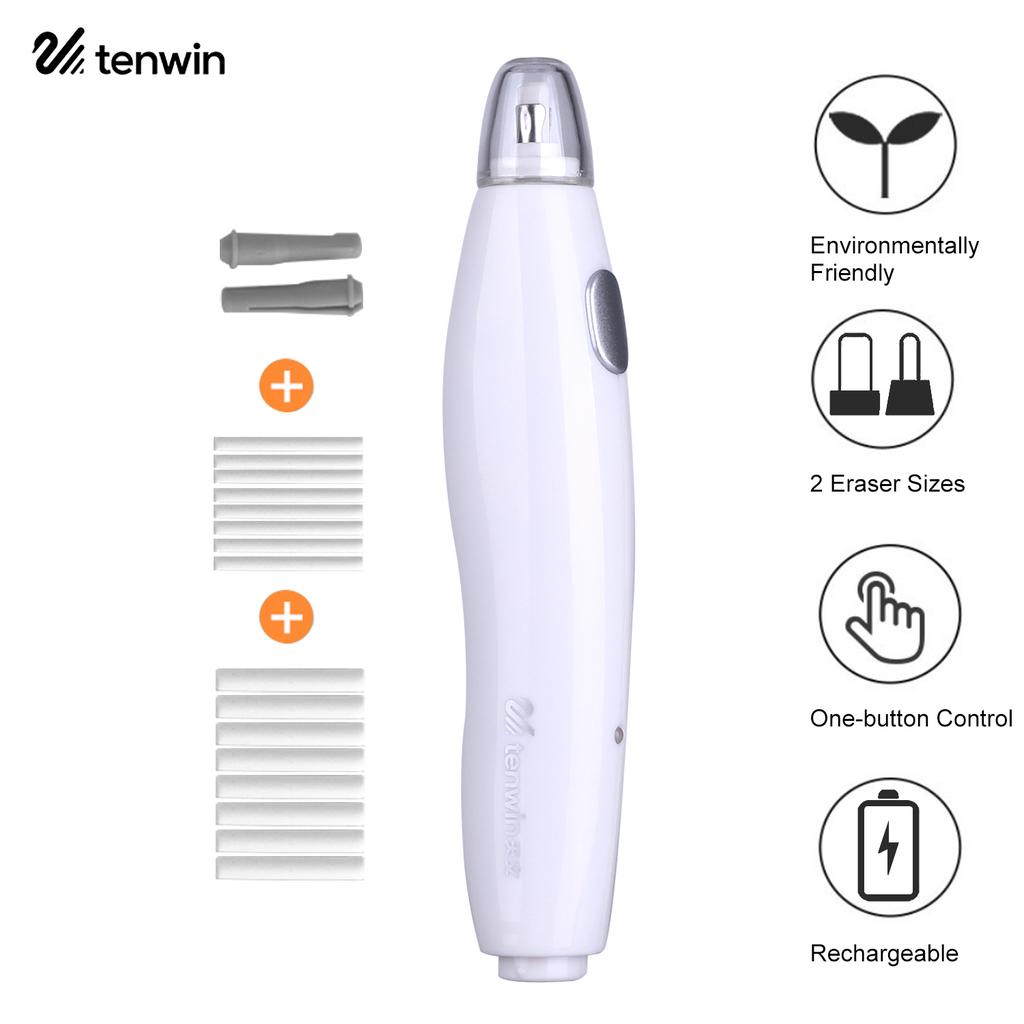Набор электрических ластиков Tenwin с 16 стержнями для ластиков. Перезаряжаемый ластик для карандашей. Управление одной кнопкой.