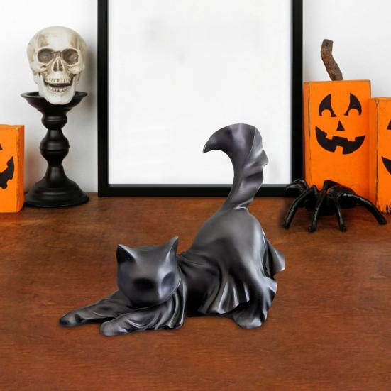 Черная статуэтка кошки-призрака из смолы, фигурка кошки-призрака на Хэллоуин, готическая скульптура кошки для украшения дома, каминной полки, шкафа