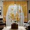 2PCS HD Digital Yellow Color Chinese Simple Floral Curtains Home Decorating Style Decoration Living Room Bedroom Through the