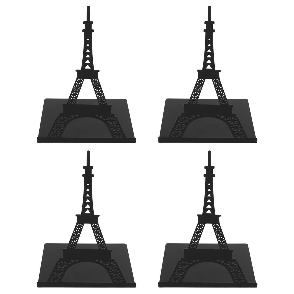 4pcs Book Holders Architectural Style Upright Classic Black Heavy Duty Bookends with 4 Nonslip Foam