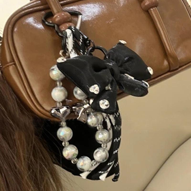 Yogodlns Bow Beaded Bag Hanging Fashion Design Braided Rope Woven Handbag Backpack Pendant
