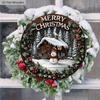 Warm Winter Wooden Christmas Sign with  Snow House & Snowman Pattern - Navidad Round Sign for Front Door Wall Hanging Decor - Ideal Christmas Gift