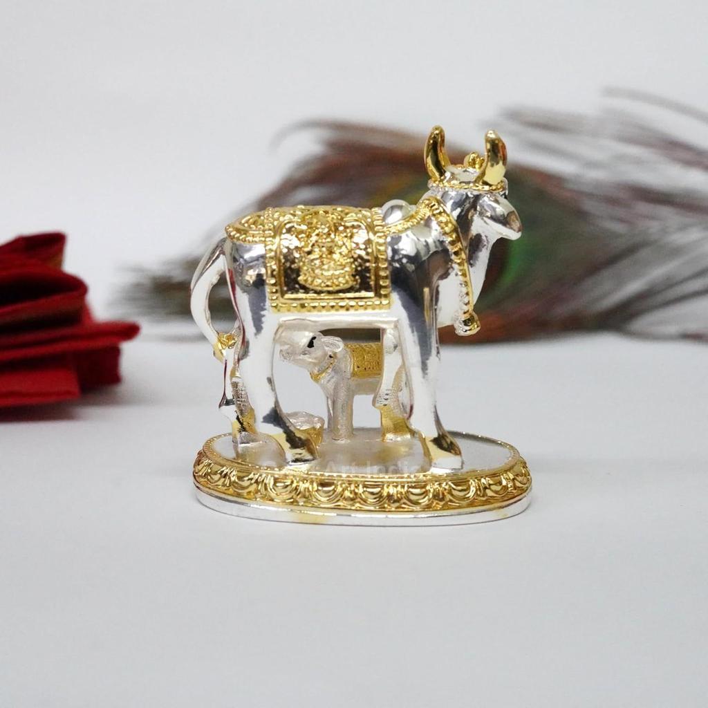 Идол коровы Камдхену с теленком с золотым и серебряным покрытием (Две тонны)| Домашний декор Гай Бачда Корова | Теленок для Васту | Положительная энергия