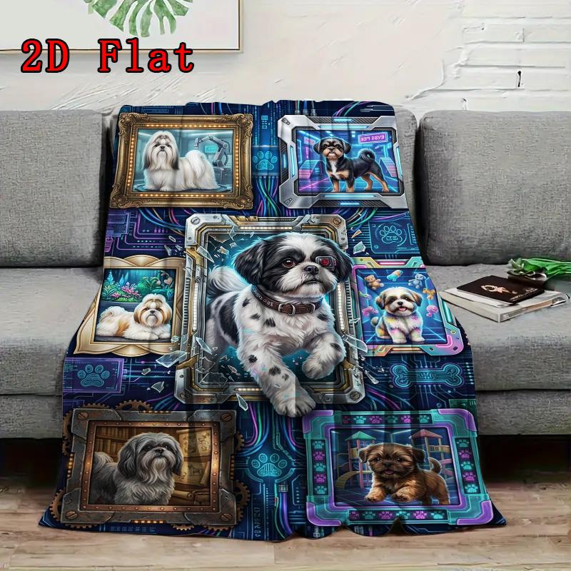 Cybernetic Canine Collage 2D Flat Pattern Flannel Blanket, High quality All Seasons, Home Decor, Warmth and Comfort, Perfect for Christmas Gifts.