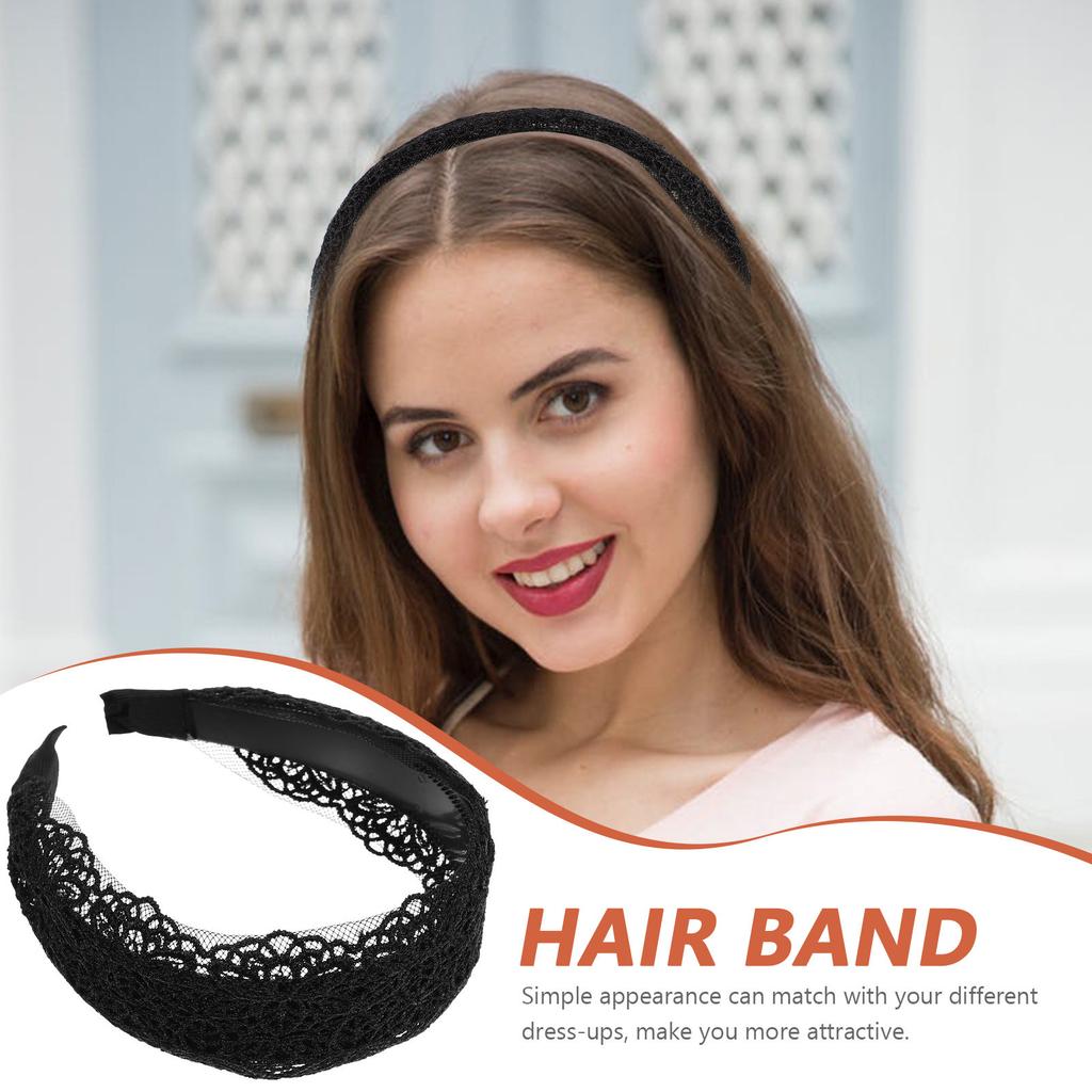 Black Cloth Hair Hoop with Teethed Anti-Slip Design Elegant Simple Hollow-Out Headband for Women Girls Daily Party Meeting Gift