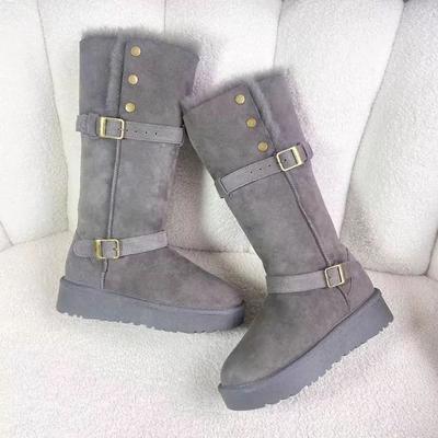 Трубчатые серые женские новые зимние ботинки на толстой подошве с увеличением высоты, утепленные длинные трубчатые снежные хлопковые ботинки