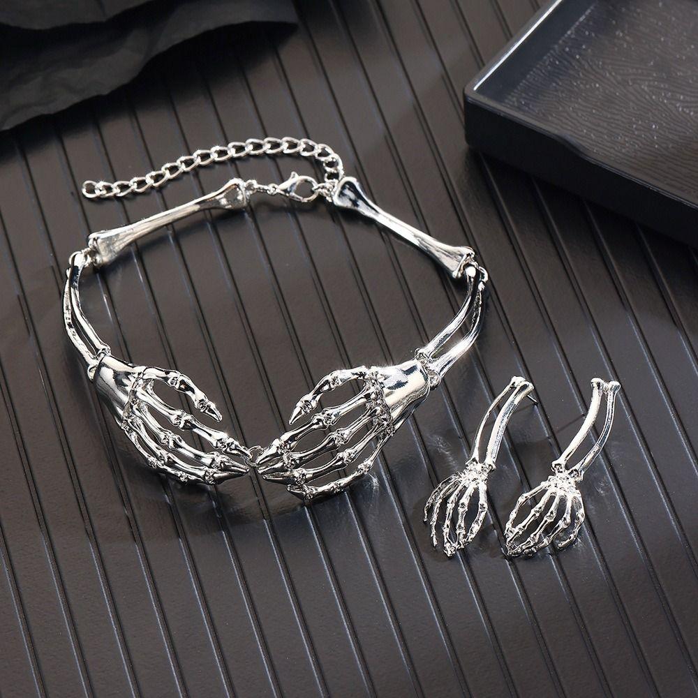 Halloween Skeleton Jewelry Suit Gothic Exaggerated Choker Earrings Set Hip Hop Chains Alloy Punk Necklace Earring