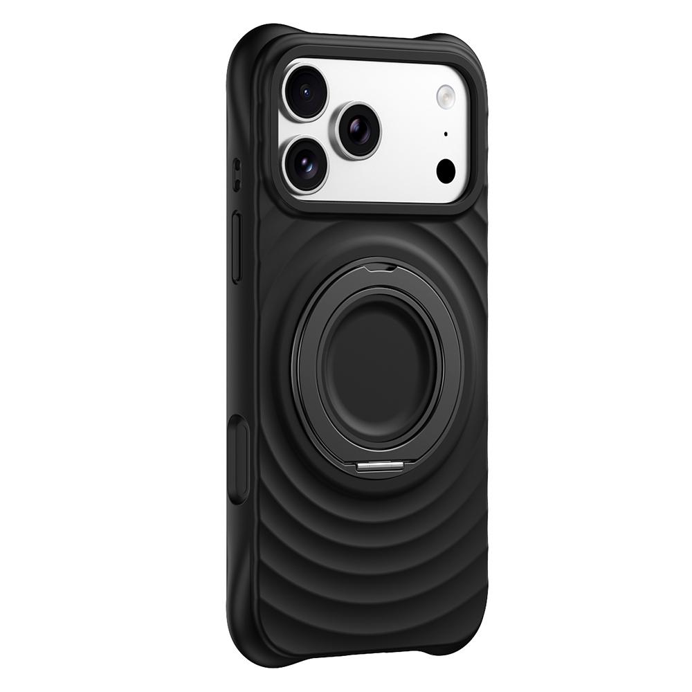For iPhone 17 Pro Magnetic Case Rotating Kickstand Ripple Texture Liquid Silicone Shockproof Phone Cover