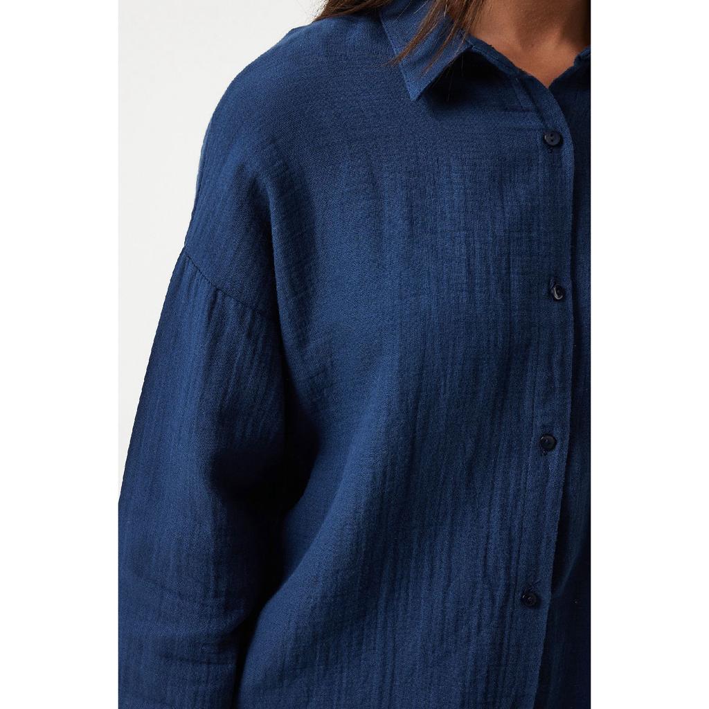 Oversize Basic Muslin Shirt Navy Blue