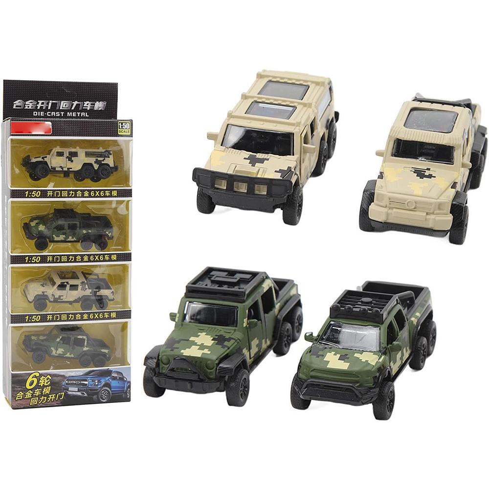 1/50 литые под давлением игрушечные грузовики 6X6, 4 шт., игрушечные машинки с откатным механизмом, открывающиеся двери, внедорожные автомобили, игрушки, подарок на день рождения для мальчиков и малышей