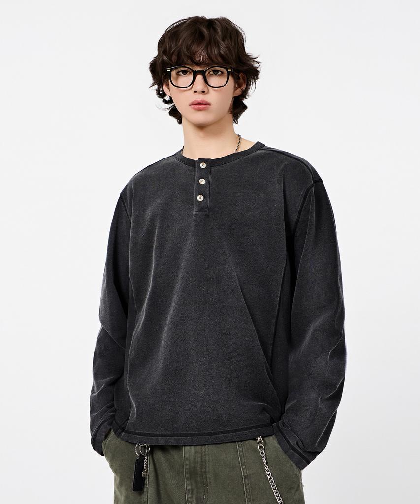 Dimiteulibeullaeg Essentials на Четыре сезона Футболка-henley с длинным рукавом_Пигментный уголь