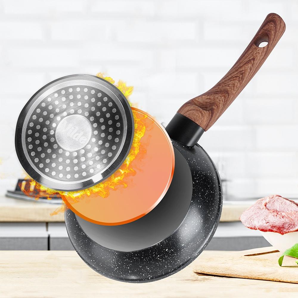 Set Of Granite Frying Pans With Glass Lids Black&Wood 16 / 20 / 24 Cm 3 Pcs.
