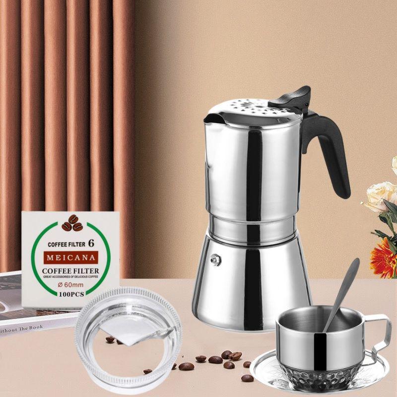 Итальянская гейзерная кофеварка из нержавеющей стали 304 - Кофеварка для эспрессо и капельного кофе под высоким давлением