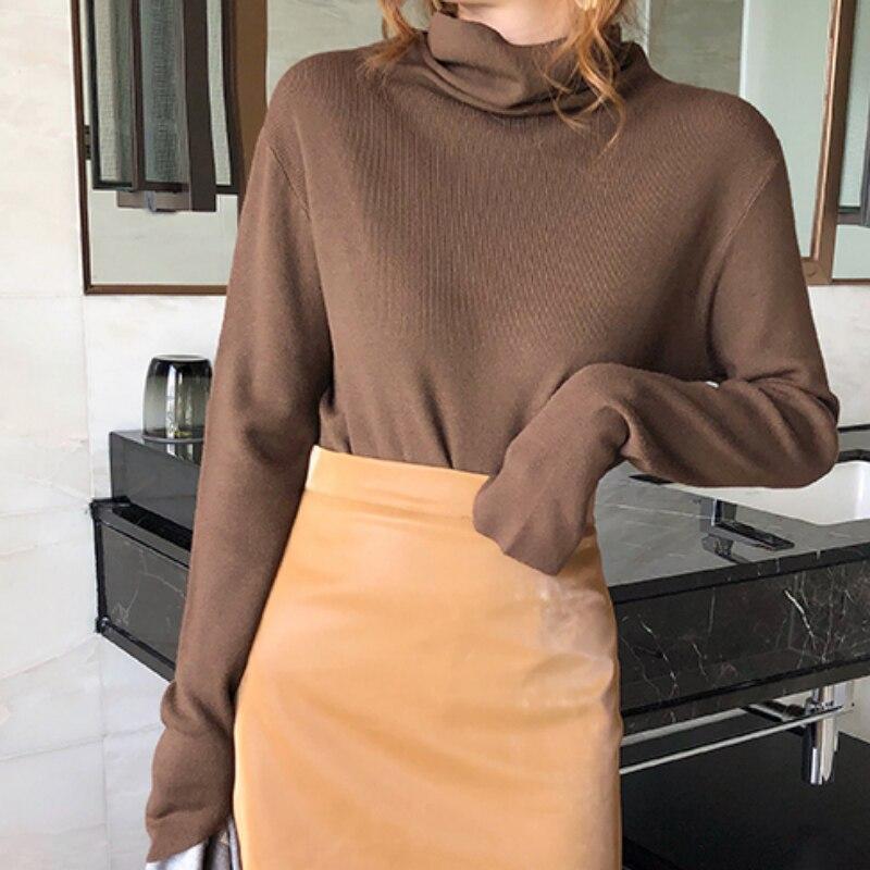 Осенне-зимняя модная женская узкая эластичная повседневная водолазка с длинным рукавом, свитер, женские трикотажные рубашки, пуловер