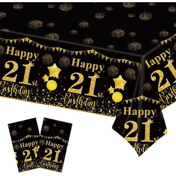 50th Black Gold Birthday Tablecloths Plastic Disposable 2 Pack Table Cloth Happy Party Birthdays Decorations Rectangular Table Cover 54"x108"